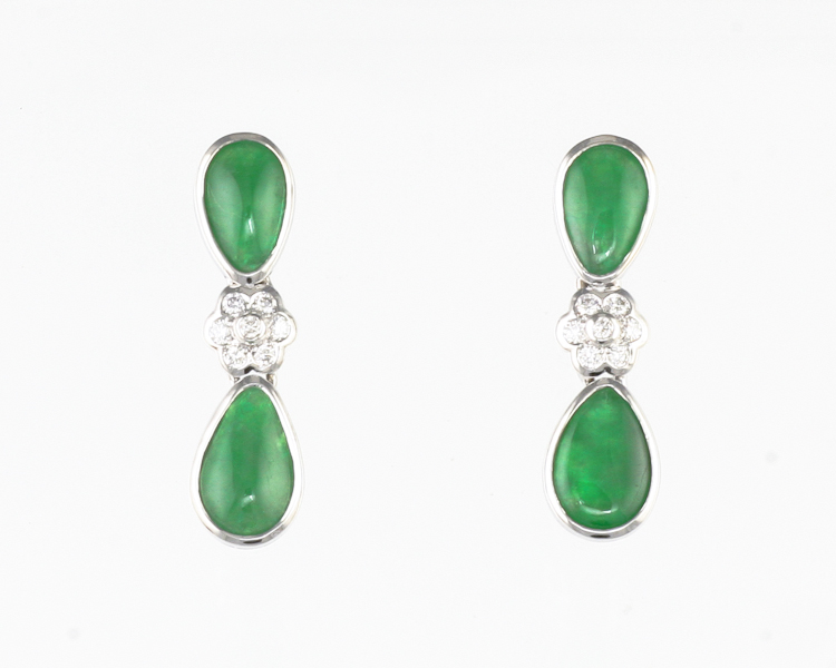 Jadeite (type-A) and diamond earrings - Click Image to Close