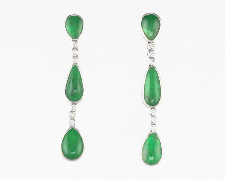 Jadeite (type-A) and diamond earrings - Click Image to Close