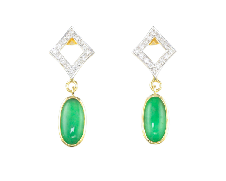 Jadeite (type-A) and diamond earrings - Click Image to Close