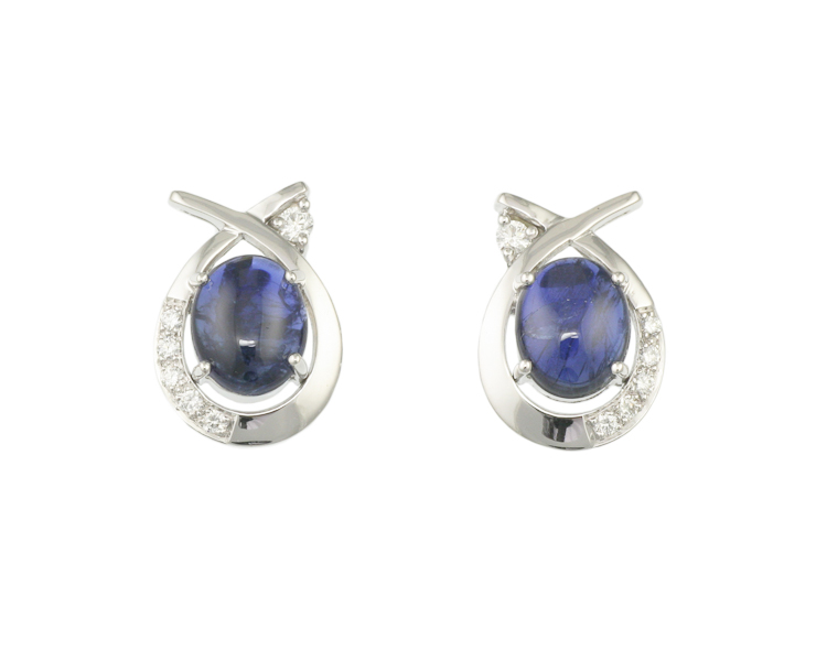 Blue sapphire and diamond earrings - Click Image to Close