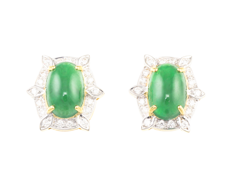 Jadeite (type-A) and diamond earrings - Click Image to Close