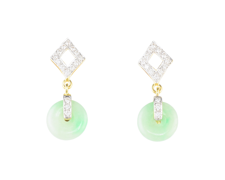 Jadeite (type-A) carving and diamond earrings - Click Image to Close