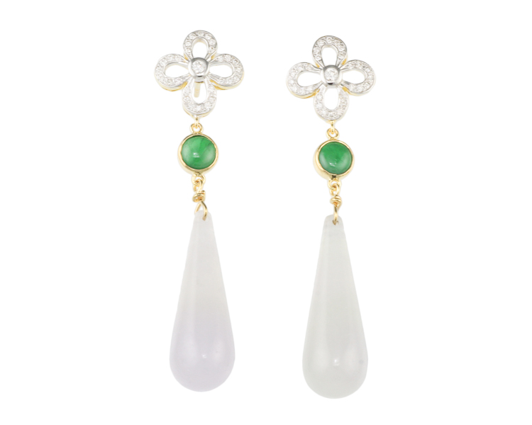 Jadeite (type-A) and diamond earrings - Click Image to Close