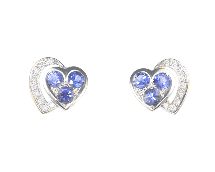 Blue sapphire and diamond earrings - Click Image to Close