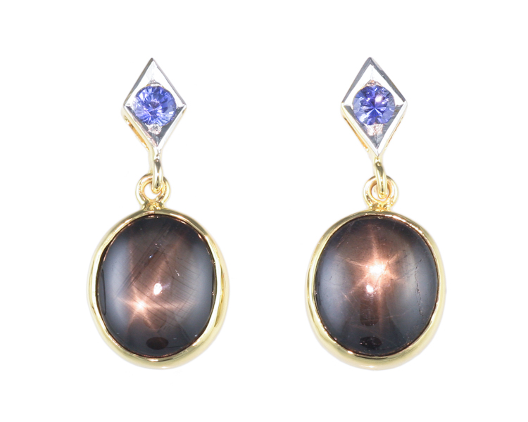 Star sapphire and blue sapphire earrings - Click Image to Close