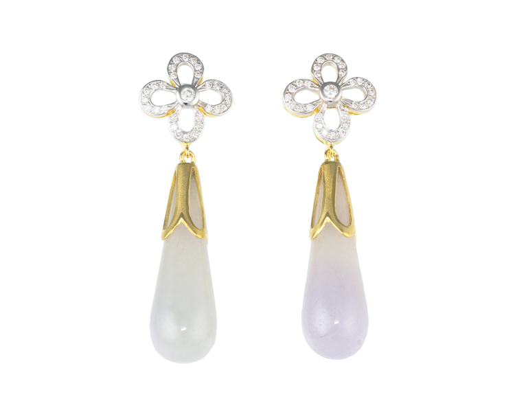 Jadeite (type-A) and diamond earrings - Click Image to Close