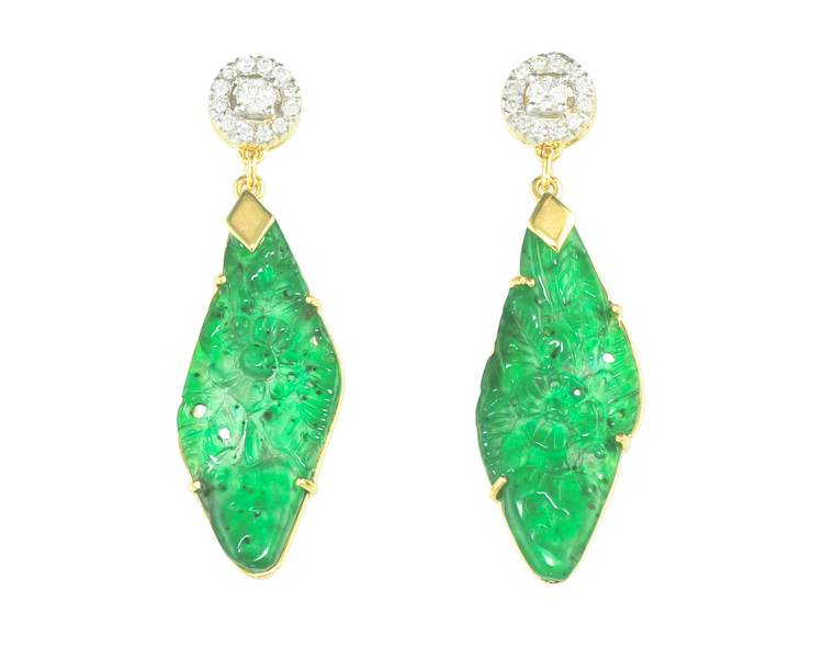 Jadeite (type-A) carving and diamond earrings - Click Image to Close