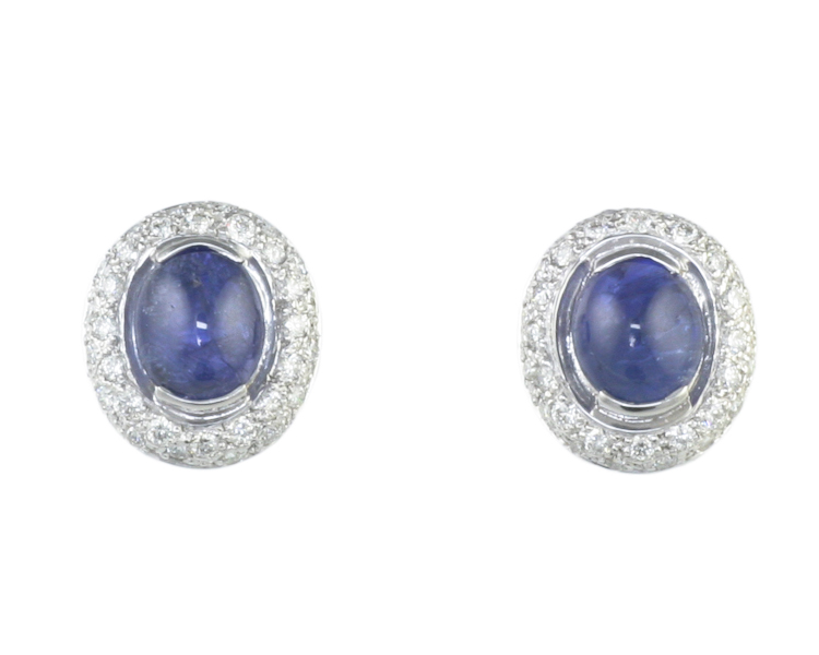 Blue sapphire and diamond earrings - Click Image to Close