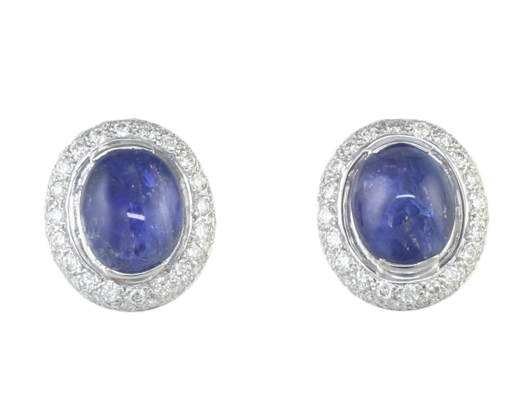 Blue sapphire and diamond earrings - Click Image to Close