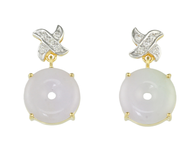 Jadeite (type-A) carving and diamond earrings - Click Image to Close