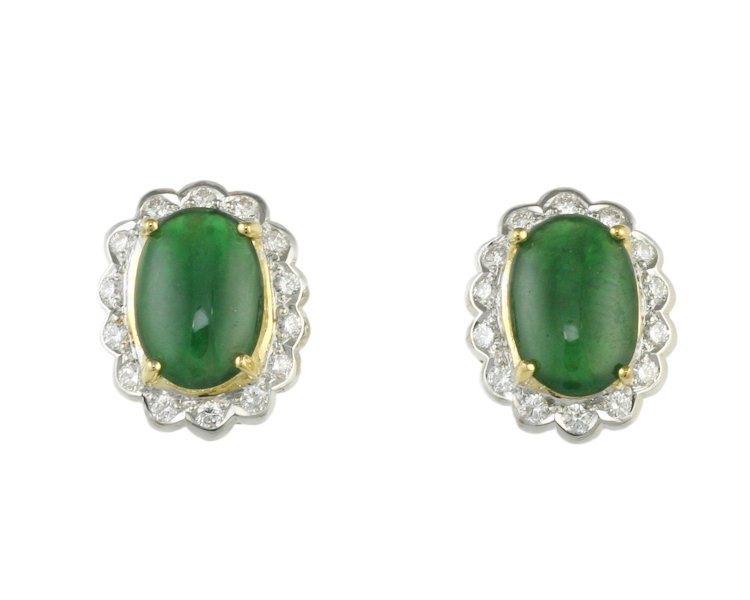 Jadeite (type-A) and diamond earrings - Click Image to Close