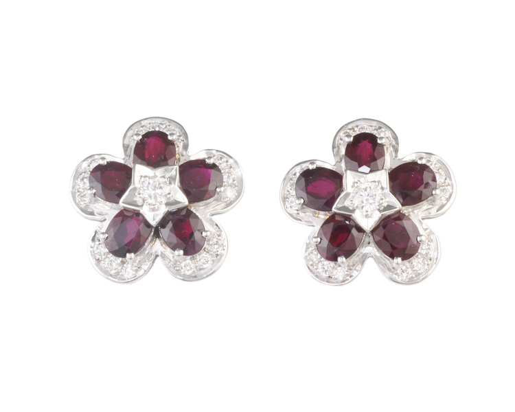 Ruby and diamond earrings - Click Image to Close