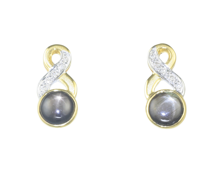 Star sapphire and diamond earrings - Click Image to Close