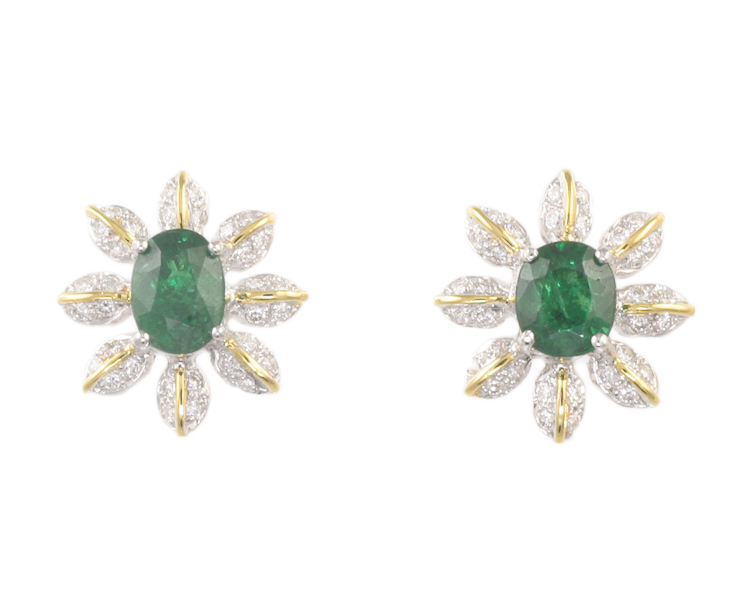 Tsavorite garnet and diamond earrings - Click Image to Close