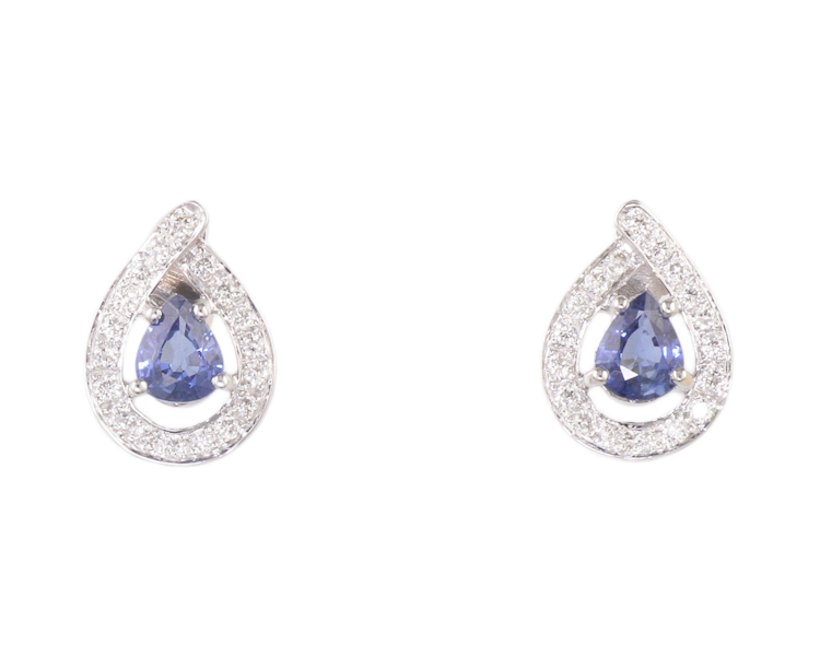 Blue sapphire and diamond earrings - Click Image to Close