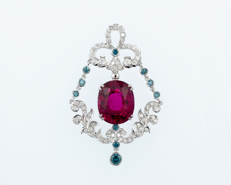 Rubellite and diamond pendant - Click Image to Close