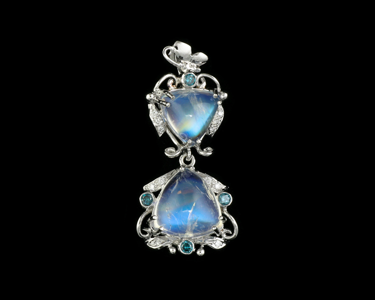 Moon stone and diamond pendant - Click Image to Close