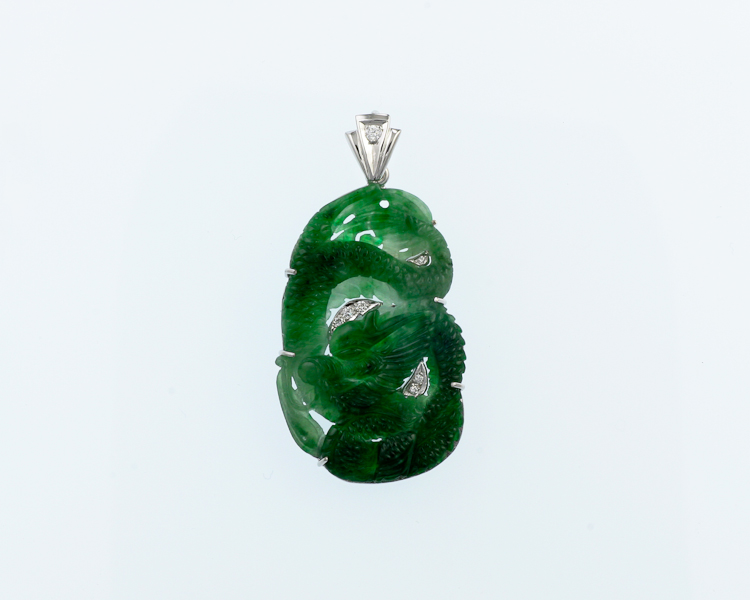 Jadeite (type-A) carving and diamond pendant - Click Image to Close