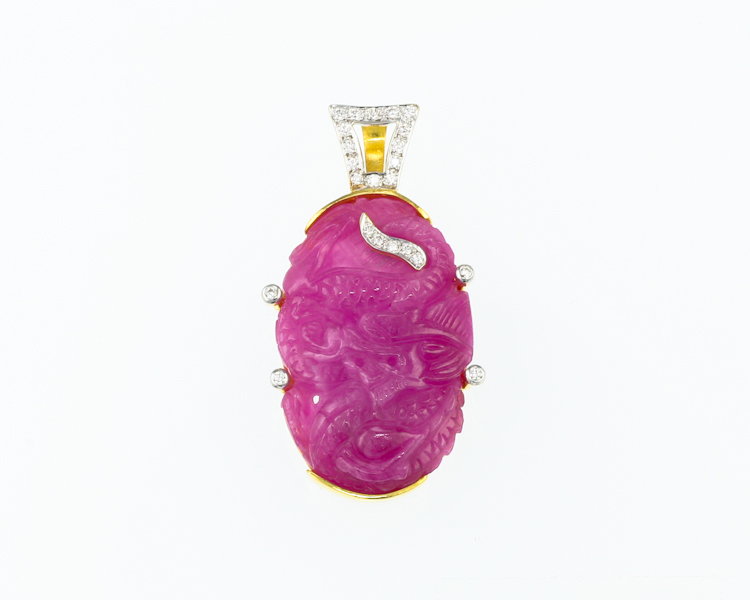 Ruby carving and diamond pendant - Click Image to Close