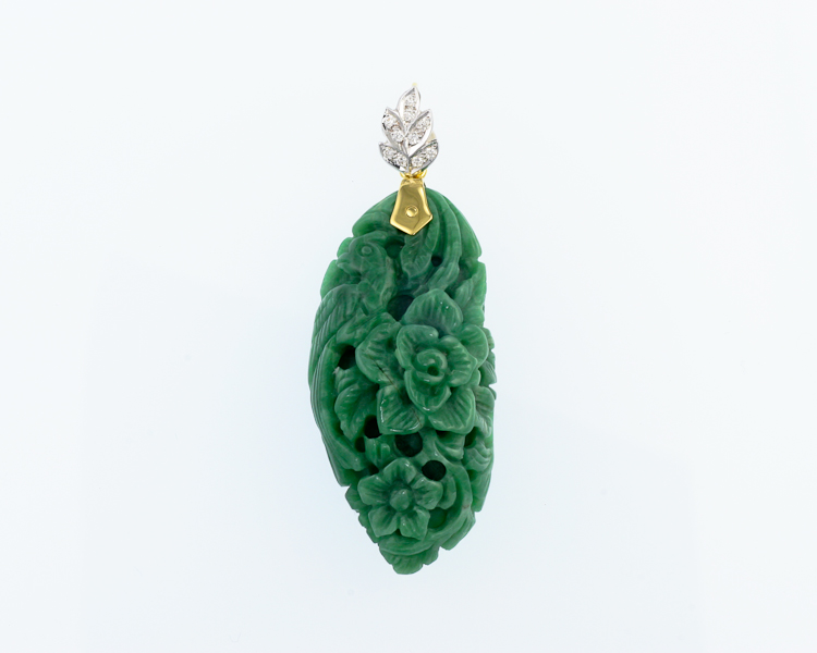 Jadeite (type-A) carving and diamond pendant - Click Image to Close