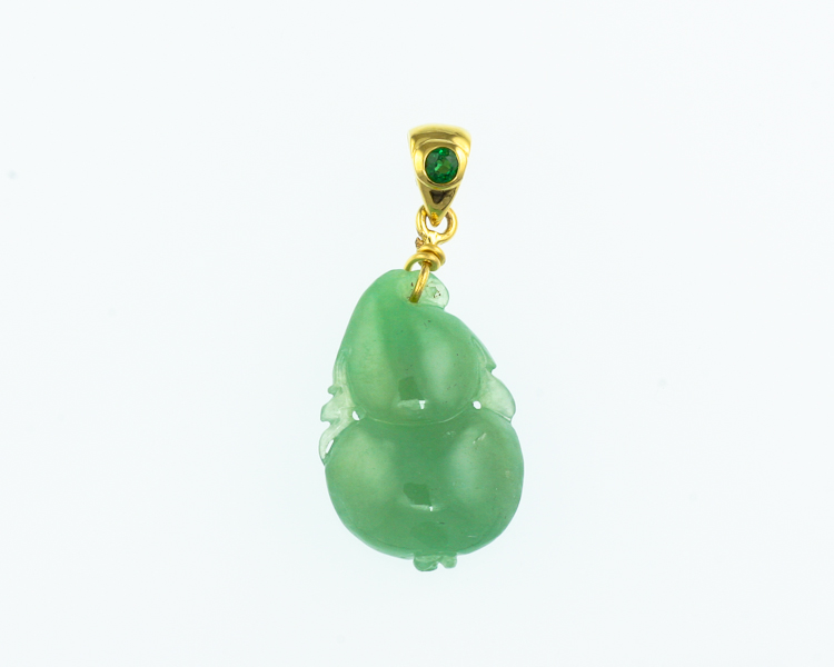 Jadeite (type-A) carving and tsavorite garnet pendant - Click Image to Close