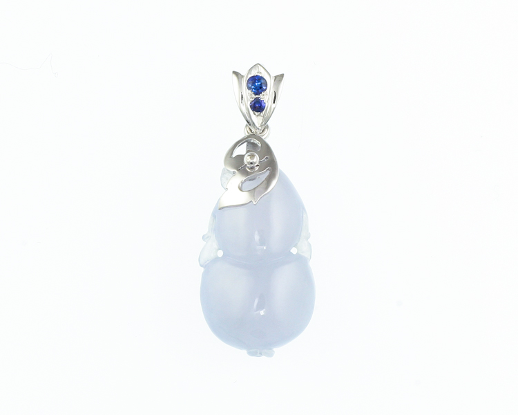 Jadeite (type-A) carving and blue sapphire pendant - Click Image to Close