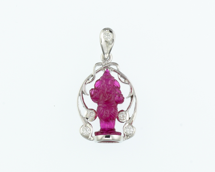 Ruby carving and diamond pendant - Click Image to Close