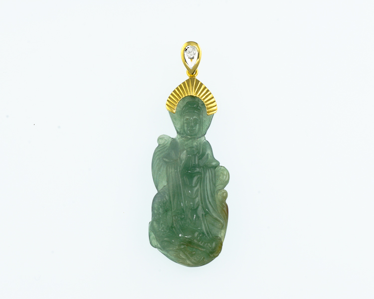 Jadeite (type-A) carving and diamond pendant - Click Image to Close