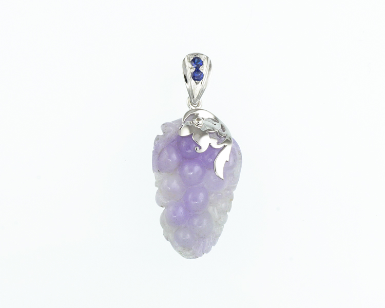 Jadeite (type-A) carving and blue sapphire pendant - Click Image to Close