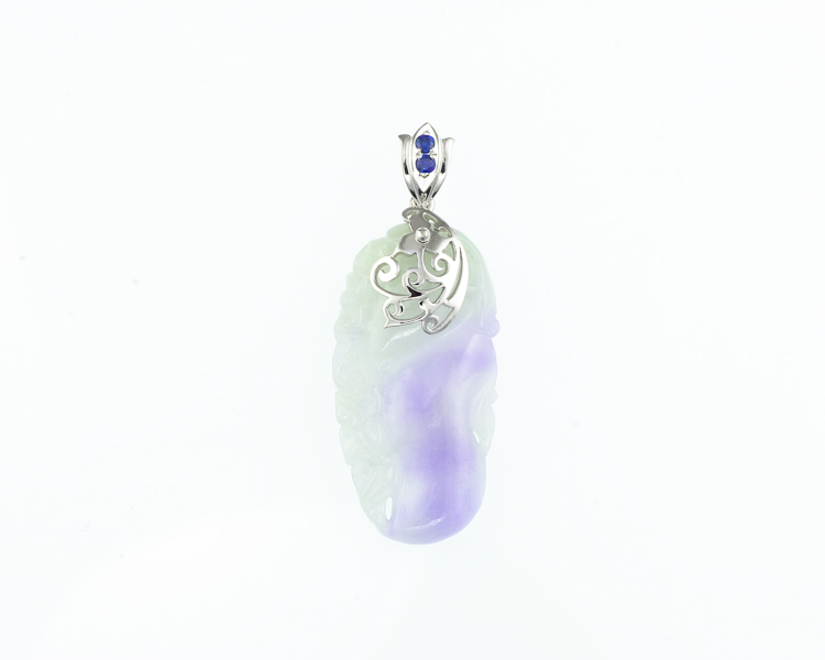 Jadeite (type-A) carving and blue sapphire pendant - Click Image to Close