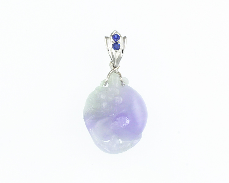 Jadeite (type-A) carving and blue sapphire pendant - Click Image to Close