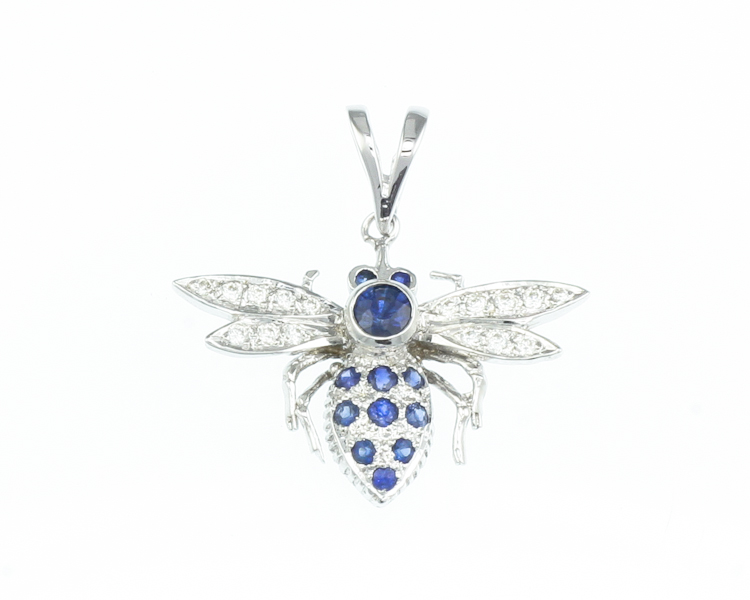 Blue sapphire and diamond pendant - Click Image to Close