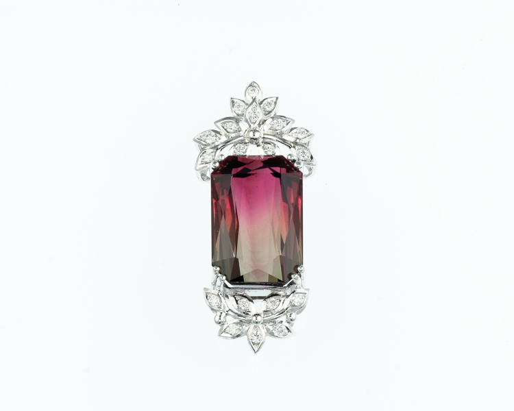 Watermelon tourmaline and diamond pendant - Click Image to Close