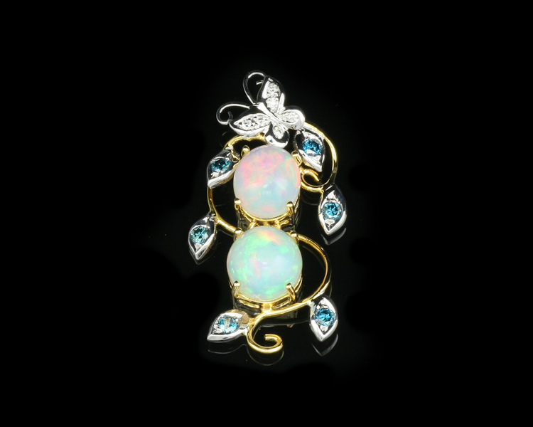 Opal and diamond pendant - Click Image to Close