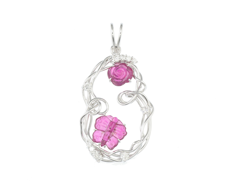 Ruby carving and diamond pendant - Click Image to Close