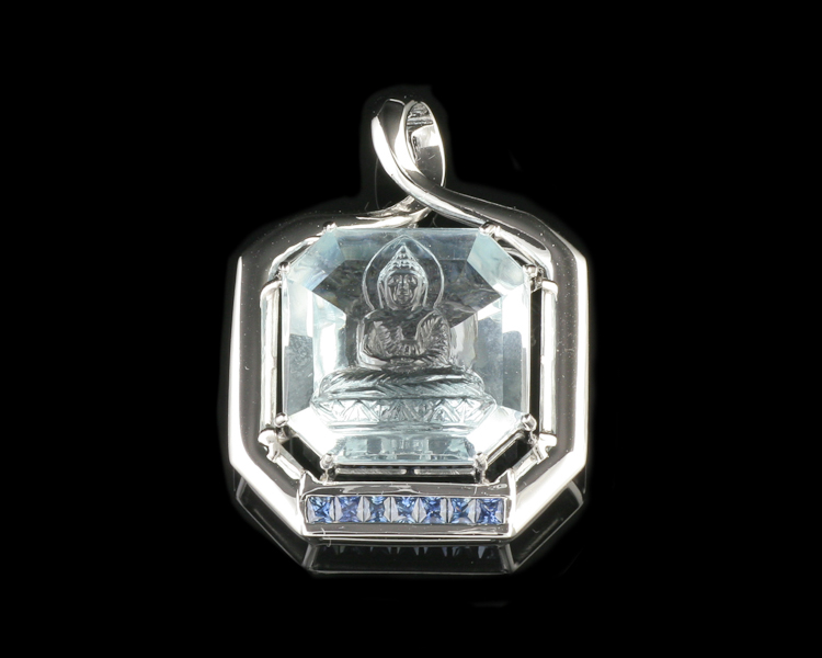 Topaz carving and blue sapphire pendant - Click Image to Close