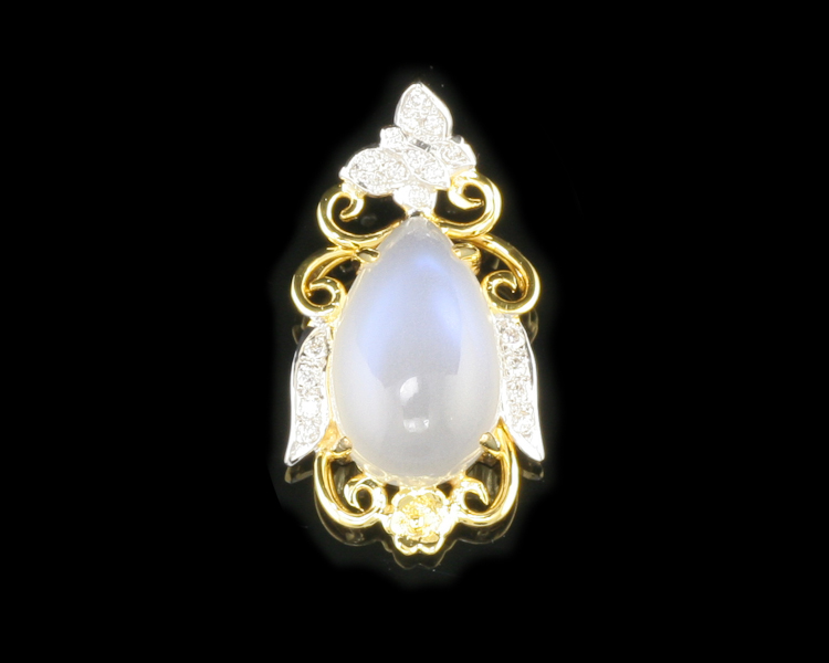 Moon stone and diamond pendant - Click Image to Close