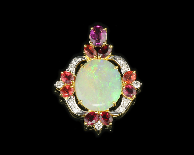 Opal, sapphire and diamond pendant - Click Image to Close