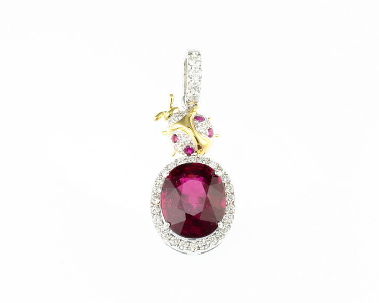 Rubellite and diamond pendant - Click Image to Close