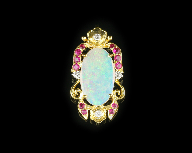 Opal, ruby and diamond pendant - Click Image to Close