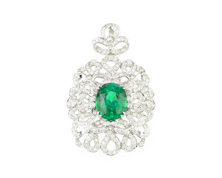 Tsavorite garnet and diamond pendant - Click Image to Close