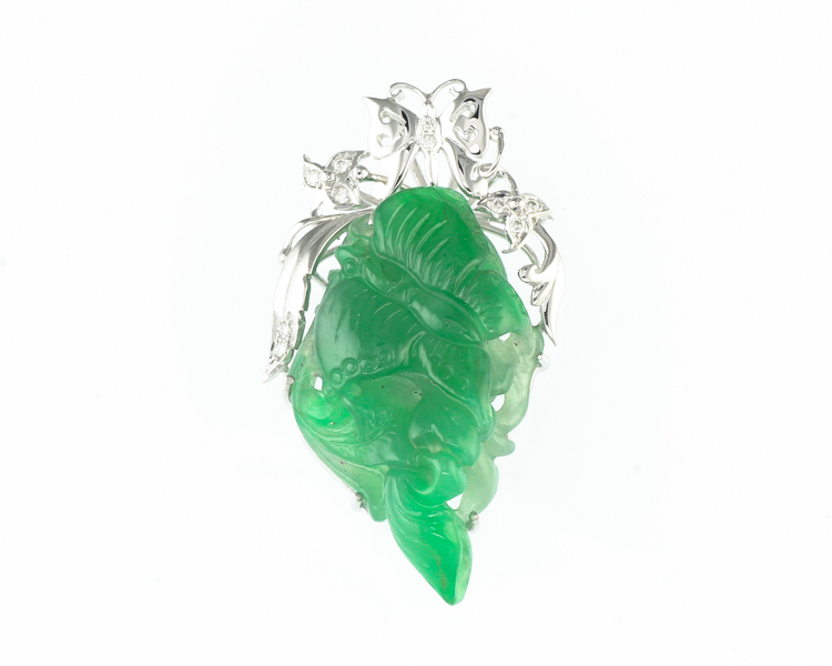 Jadeite (type-A) carving and diamond pendant - Click Image to Close