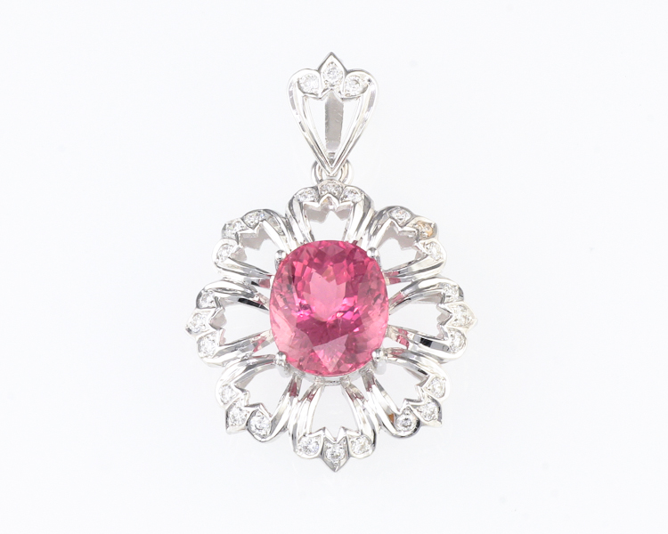 Rubellite and diamond pendant - Click Image to Close