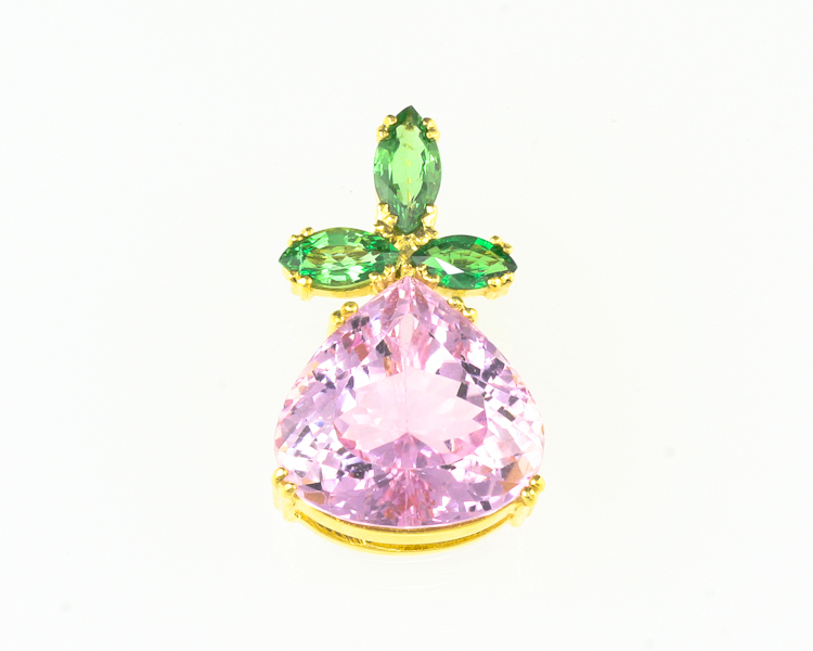 Kunzite and tsavorite garnet pendant - Click Image to Close