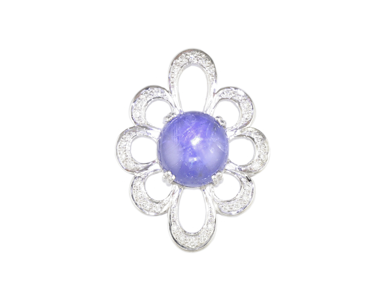 Blue star sapphire and diamond pendant - Click Image to Close