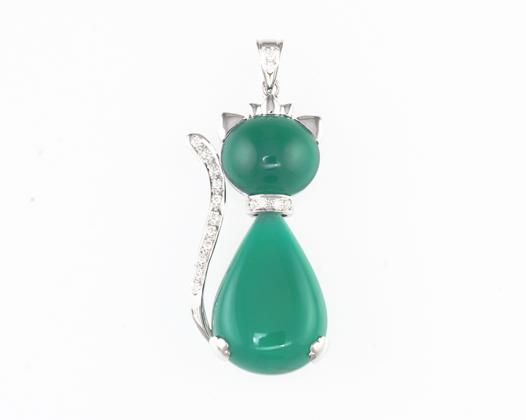 Chrysoprase and diamond pendant - Click Image to Close