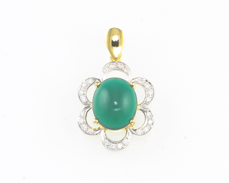 Chrysoprase and diamond pendant - Click Image to Close