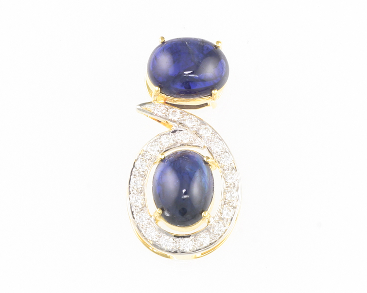 Blue sapphire and diamond pendant - Click Image to Close