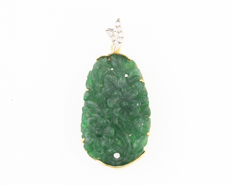 Jadeite (type-A) carving and diamond pendant - Click Image to Close