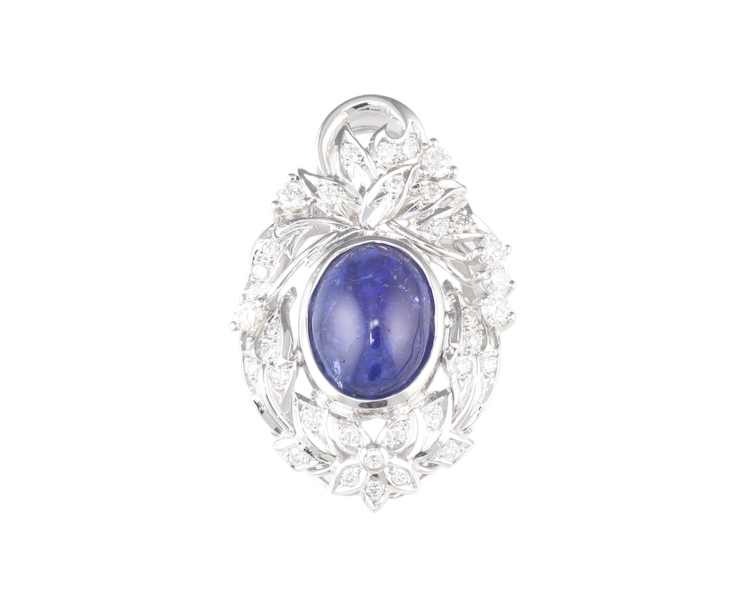 Blue sapphire and diamond pendant - Click Image to Close